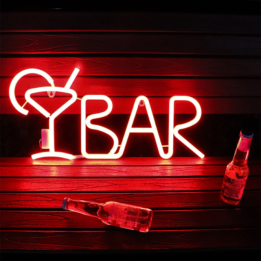 Néon Lumineux 'BAR' avec Verre Cocktail - NeonMagic✨ néons sur mesure