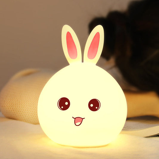 Lampe de Nuit Lapin Mignon en Silicone avec Capteur Tactile – Veilleuse LED Colorée -  - 1