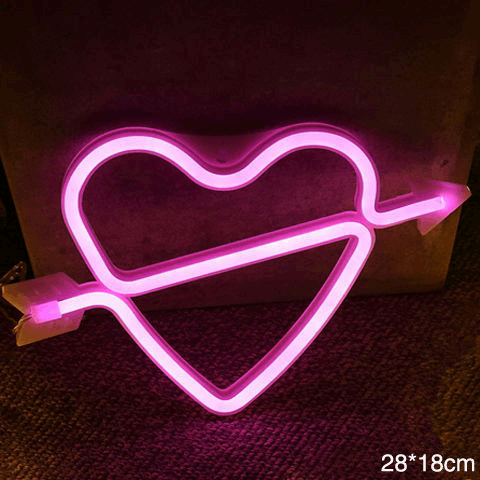 Néon chambre LED coeur avec flèche en rose