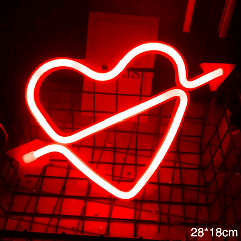 Néon chambre LED coeur avec flèche en rouge