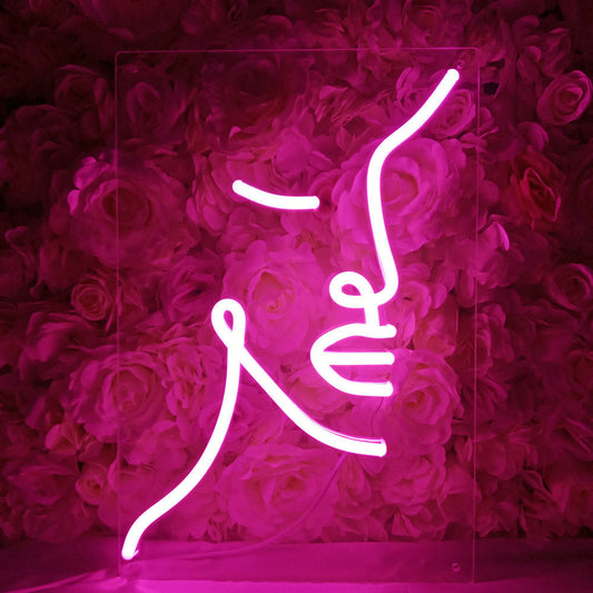 Néon LED Demi-Visage de Femme - Une Oeuvre d'Art Lumineuse en Rose - NeonMagic✨ néons sur mesure