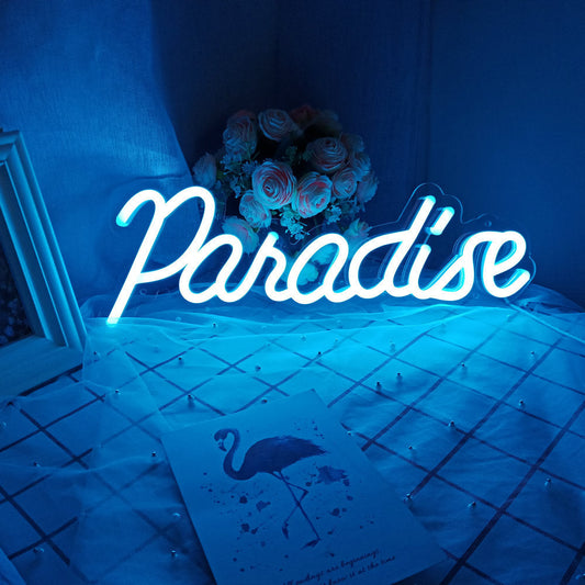 Néon LED 'Paradise' en Bleu - Une Touche de Paradis Lumineux - NeonMagic✨ néons sur mesure