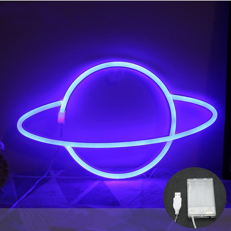 Lampe néon LED planète - bleu