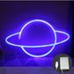 Lampe néon LED planète - entierement bleu