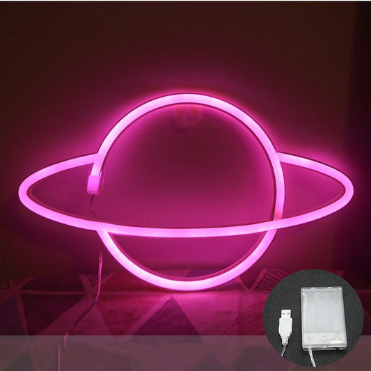 Lampe néon LED planète - rose