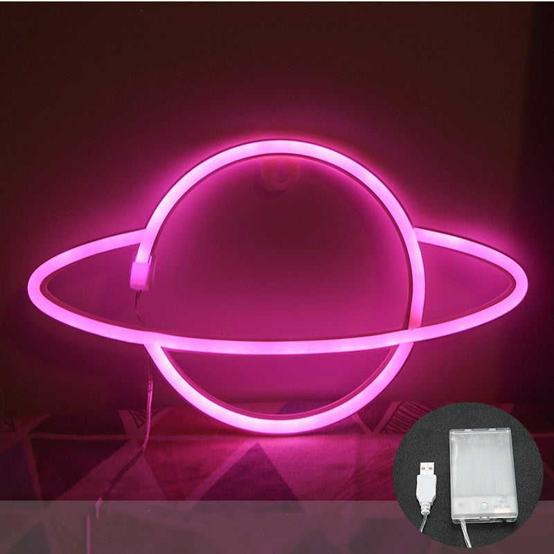 Lampe néon LED planète - entierement rose