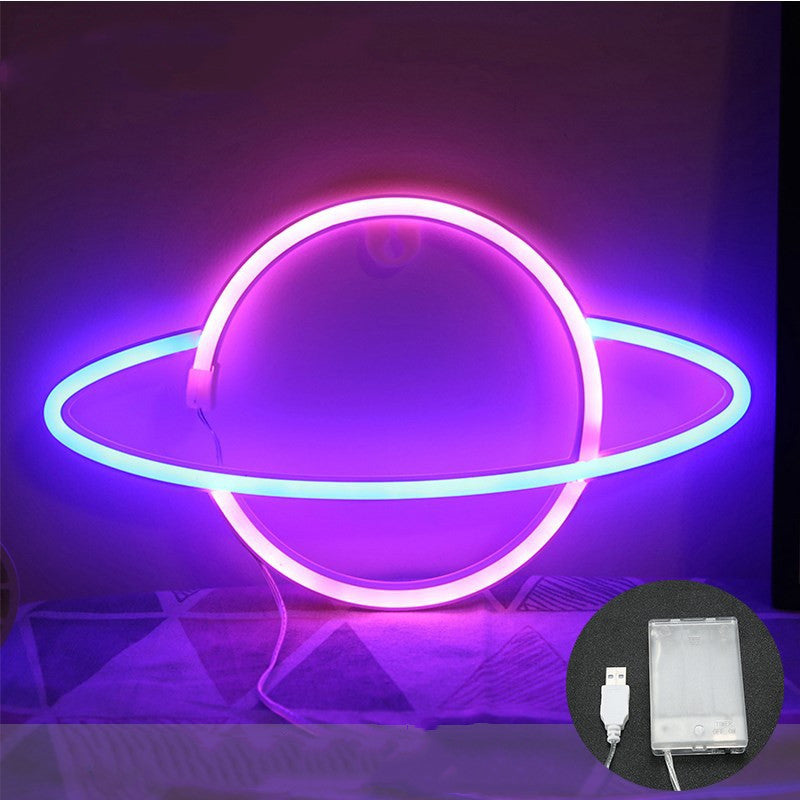Lampe néon LED planète - rose et bleu